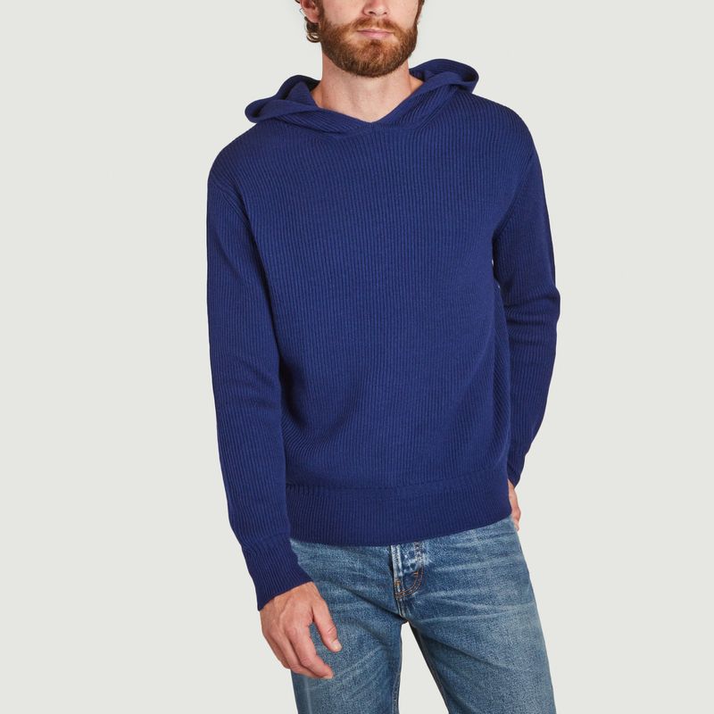 Hooded sweater in organic wool  - Tricot