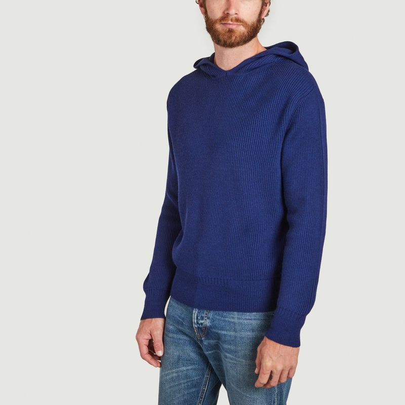 Hooded sweater in organic wool  - Tricot