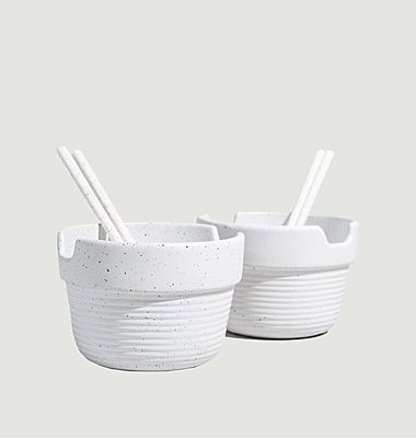 Stackable stoneware noodle bowl set