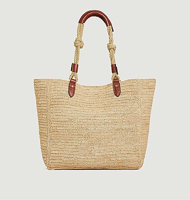 Large Basket Holly Cabas GM in raffia and leather