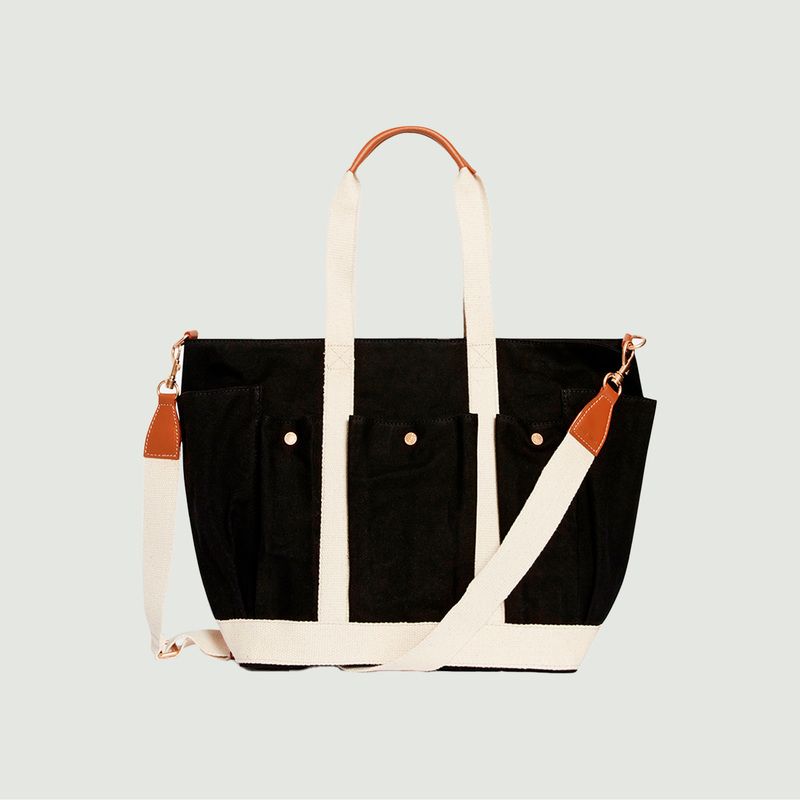 Multi-pocket cotton and leather tote bag size L - Vanessa Bruno