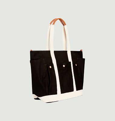 Mehrtaschenbeutel aus Baumwolle und Leder Tote Bag Größe L
