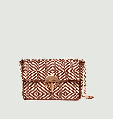 Small bag in leather and woven cotton with Moon geometric pattern