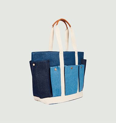 Multi-pocket cotton canvas tote bag