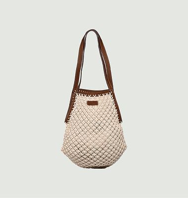 Cotton and leather mesh bag