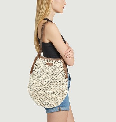 Cotton and leather mesh bag