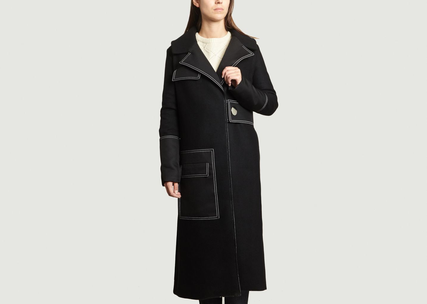 black longline wool coat