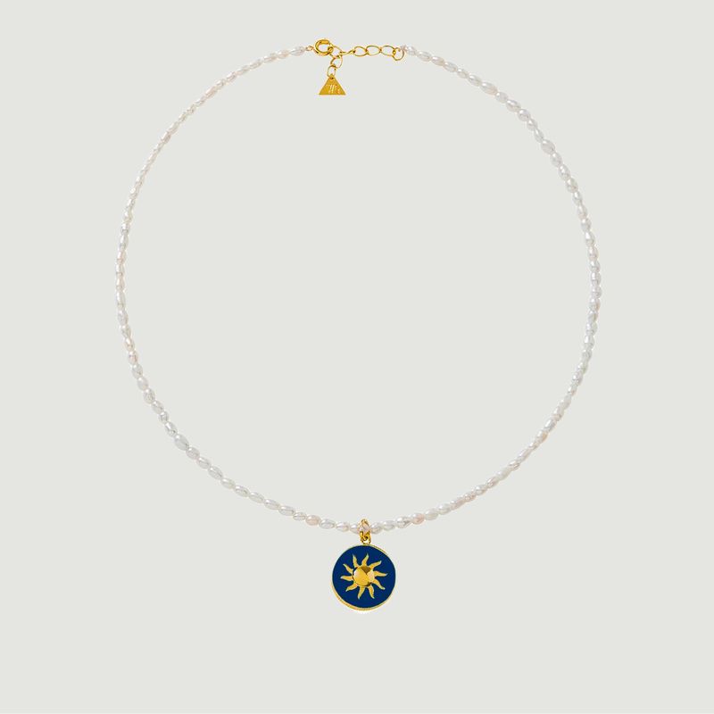 Gold Blue Cosmic Love Pearl Necklace - Wilhelmina Garcia