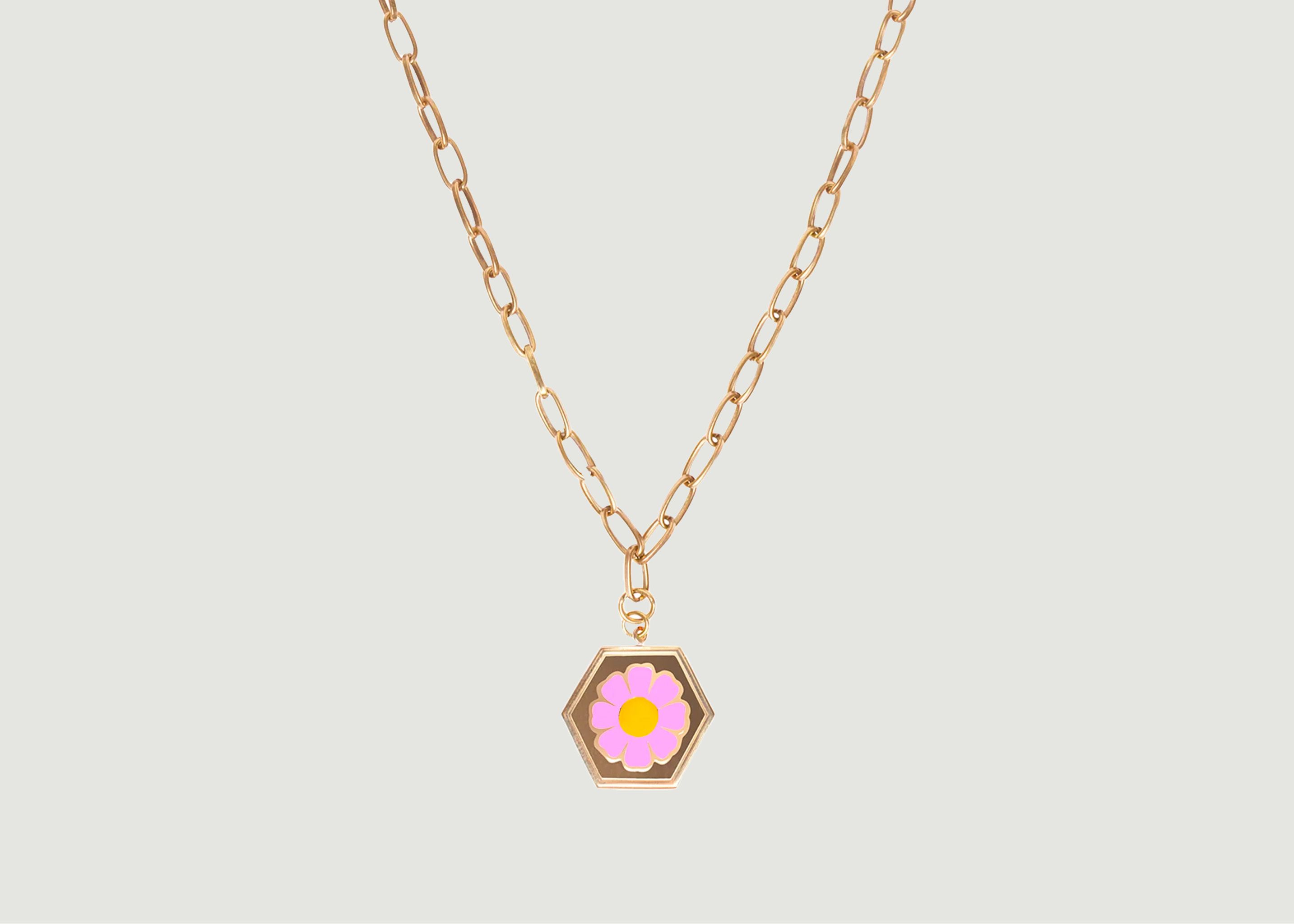 Gold Pink Daisy Necklace - Wilhelmina Garcia