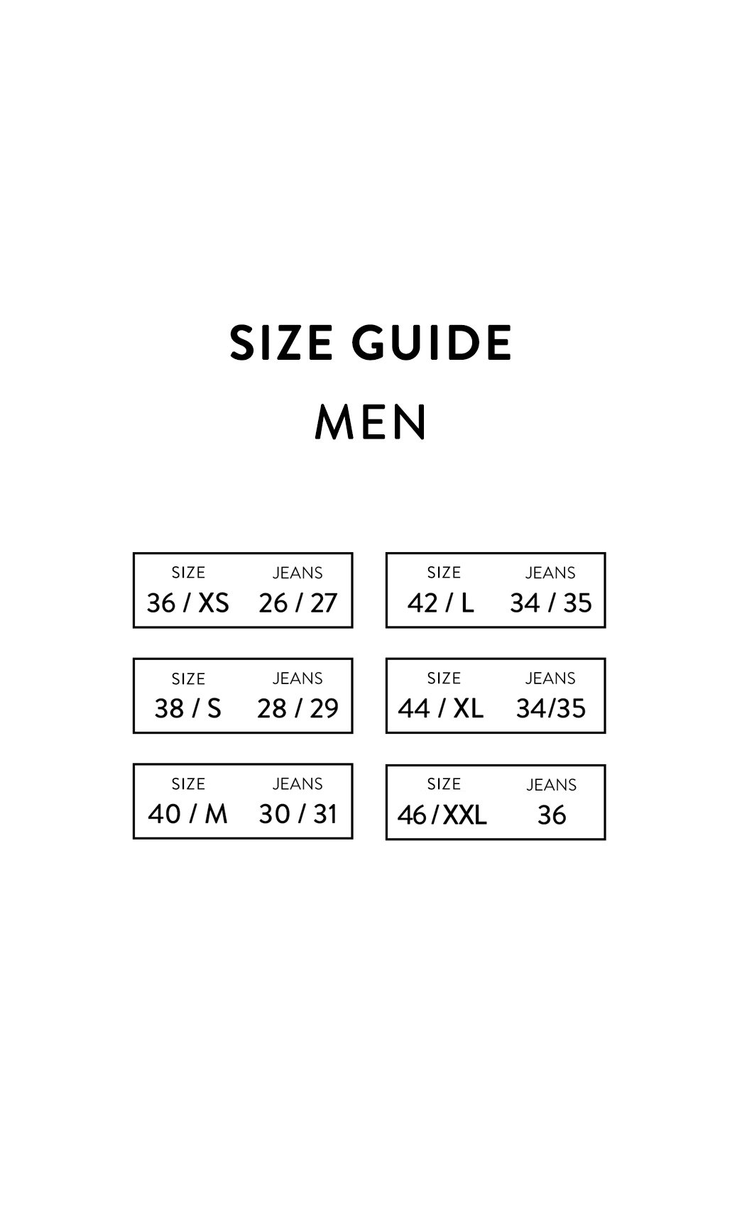 nudie size chart